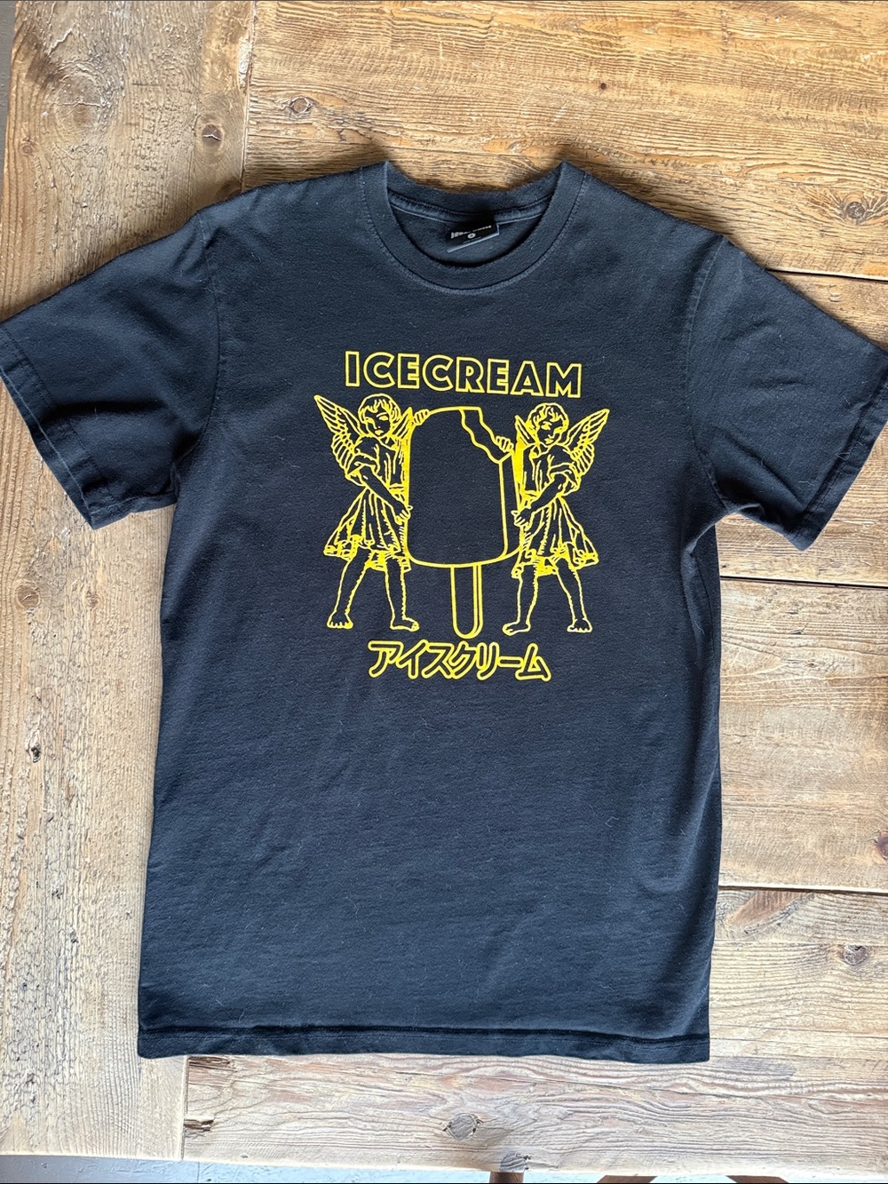Icecream Black Tee with Yellow Graphic Angels